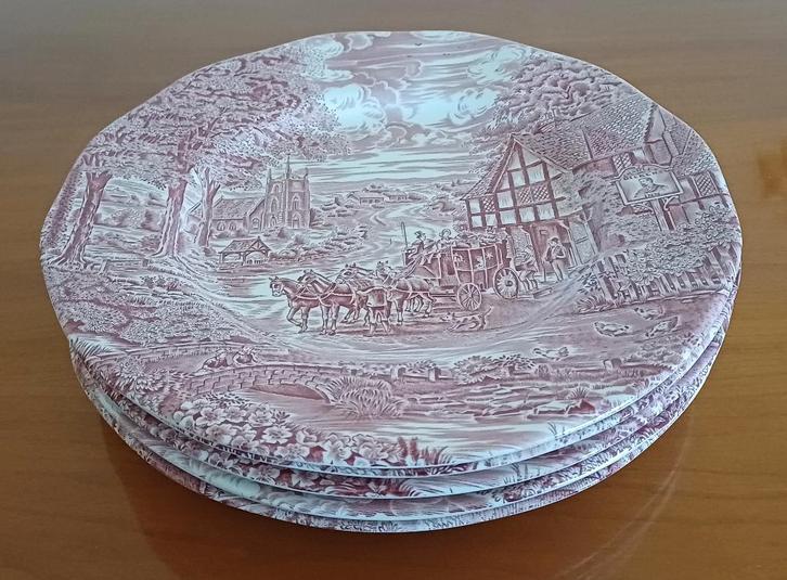 Wedgwood Servies Dickens coaching days – Diner borden 5x, Antiek en Kunst, Antiek | Servies los, Ophalen of Verzenden