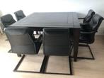 Eettafel en eetkamerstoelen leer zwart vierkant 1.40, Huis en Inrichting, Tafels | Eettafels, Ophalen, Vierkant, Zo goed als nieuw