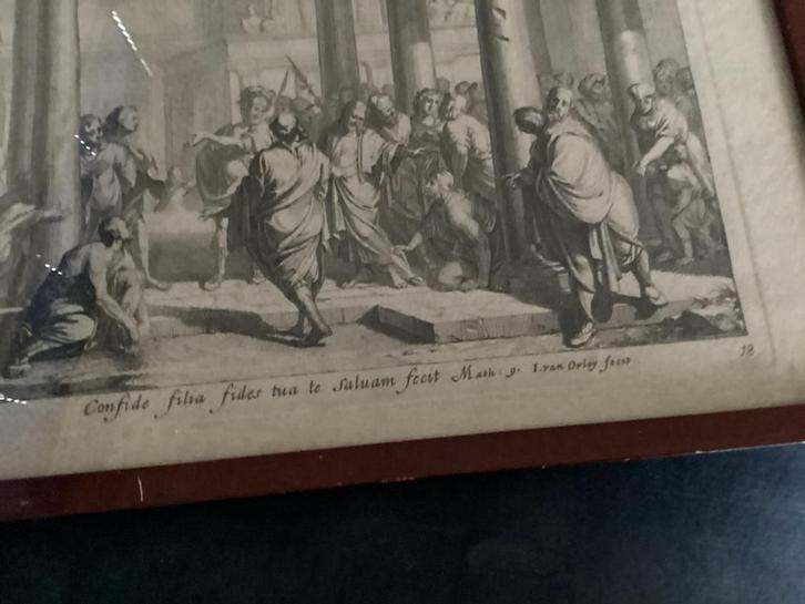 Antieke ets naar Matheus 9, Antiek en Kunst, Kunst | Etsen en Gravures, Ophalen of Verzenden