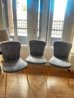 3 Grijze Velours Eetkamerstoelen, Ophalen, Drie, Zo goed als nieuw, Stof