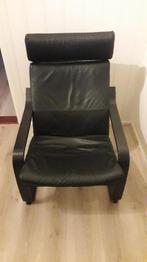 Fauteuil zwart leer, Zwart, Nieuw, Hout, Ophalen of Verzenden