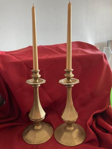 Oude Messing Kandelaars Set - Art Nouveau beschikbaar voor biedingen