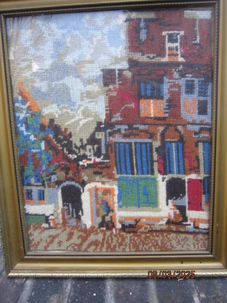 Straatje van Vermeer in Borduurwerk in mooi lijstje, Hobby en Vrije tijd, Borduren en Borduurmachines, Gebruikt, Patroon, Ophalen