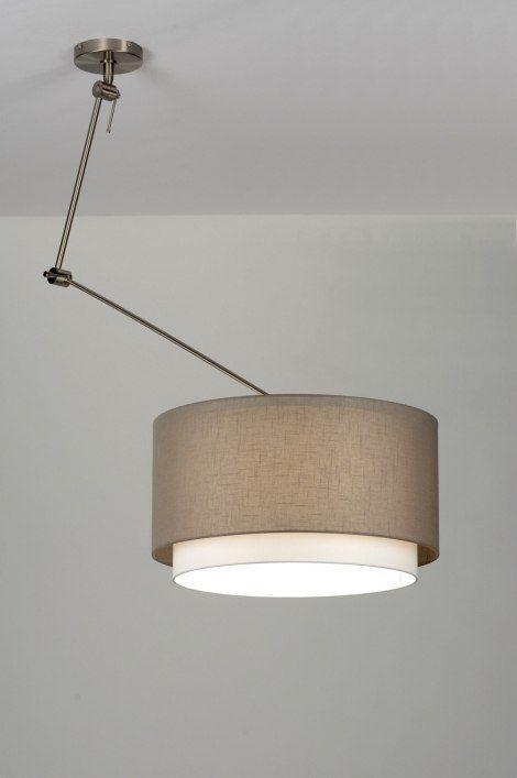 hanglamp taupe en witte lampenkap verstelbaar v salon tafel, Huis en Inrichting, Lampen | Hanglampen, Nieuw, Minder dan 50 cm