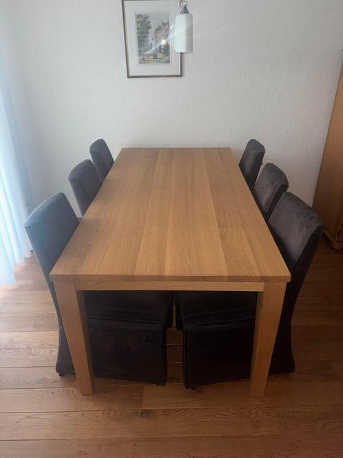 Eikenhouten eettafel (200x100) met kunstlederen stoelen, Huis en Inrichting, Tafels | Eettafels, Zo goed als nieuw, 50 tot 100 cm