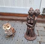 Beeldjes man/vrouw + takken uil, Tuin en Terras, Tuinbeelden, Ophalen of Verzenden, Nieuw, Steen, Mensenbeeld