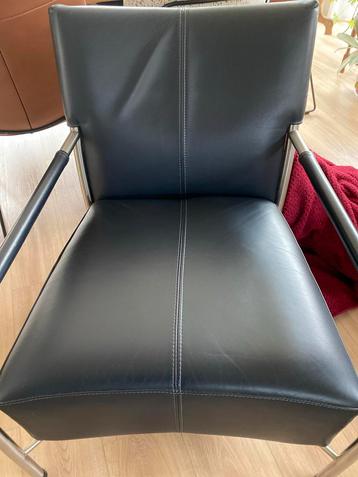 Bert Plantagie Donker blauwe leren stoel met metalen frame beschikbaar voor biedingen