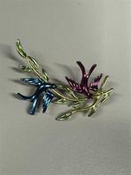 brosche Vtg Stijl Goudkleurige Vogels Op Tak Paarsblauwe Ema, Overige materialen, Nieuw, Ophalen of Verzenden, Nvt