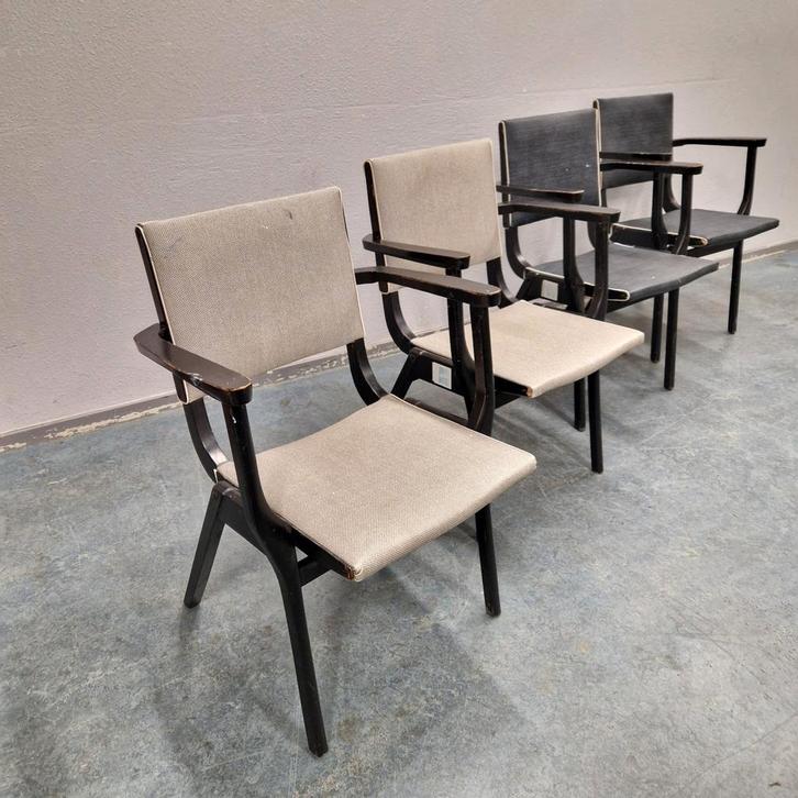 set van 4 vintage stoelen Stako eetkamerstoelen fifties, Huis en Inrichting, Stoelen, Gebruikt, Vier, Hout, Grijs, Ophalen of Verzenden