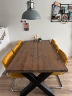 Industriële eettafel met stalen X-poten, Ophalen, Gebruikt, 50 tot 100 cm, Vijf personen of meer