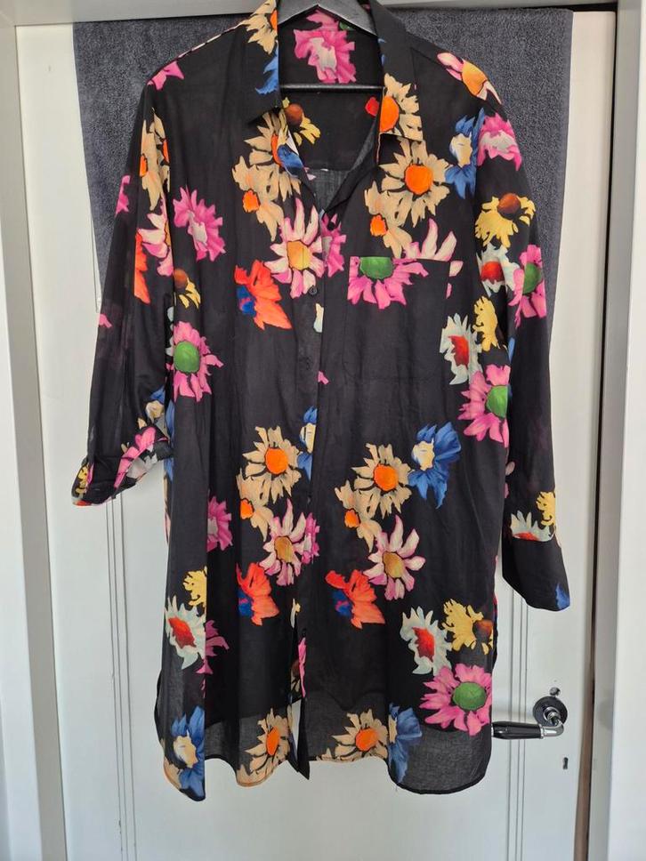 Samoon Lange Blouse Zwart Bloemen Maat 48, Kleding | Dames, Grote Maten, Zo goed als nieuw, Zwart, Ophalen of Verzenden