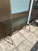 Side tabel glass top with metal legs, Huis en Inrichting, Tafels | Sidetables, Ophalen, Gebruikt, 100 tot 150 cm, Glas