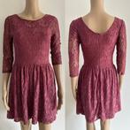 Dames lange jurk crochet gehaakt top kant roze fuchsia S, Gedragen, Knielengte, Roze, Maat 36 (S)
