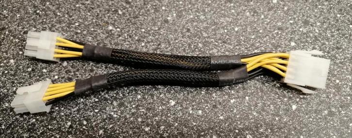 EPS 8 pin - 2x 8pin Y splitter voeding Sleeved 15cm, Computers en Software, Pc- en Netwerkkabels, Nieuw, Ophalen