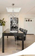 Eettafel Goossens eiken zwarte lak 200 x 90, Ophalen, Strak, Gebruikt, Eikenhout