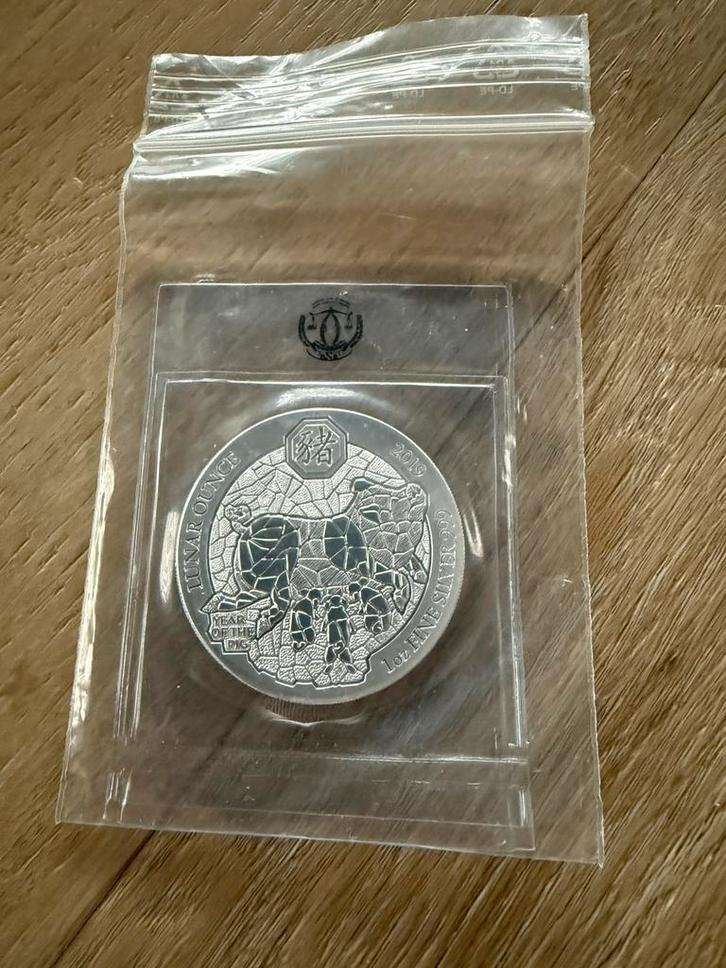 2019 Rwanda Lunar Ounce pig 1oz Zilver, Postzegels en Munten, Munten | Afrika, Losse munt, Overige landen, Zilver, Ophalen of Verzenden