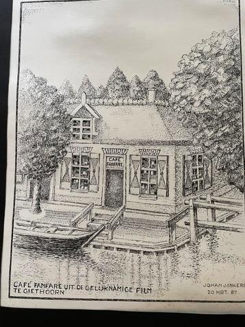 Café Fanfare Giethoorn - Johan Jonkers Tekening beschikbaar voor biedingen