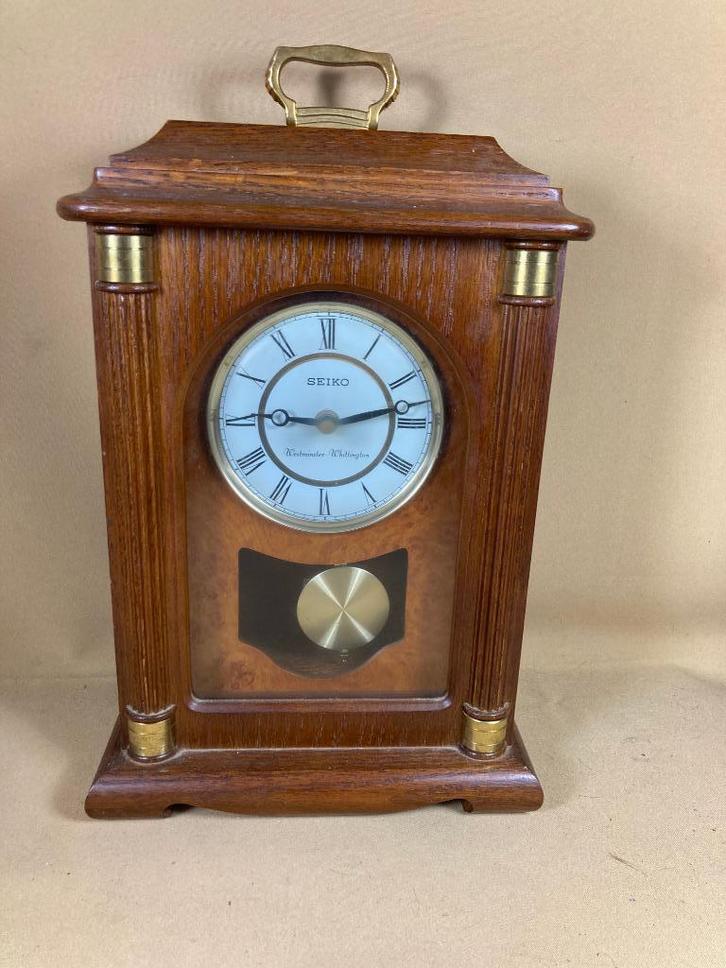 Seiko houten tafelklok met kwartierslag, Antiek en Kunst, Antiek | Klokken, Ophalen of Verzenden