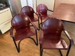 4 Bordeaux Rode Leren Stoelen met Stalen Frame, Huis en Inrichting, Stoelen, Ophalen, Gebruikt, Vintage, Metaal