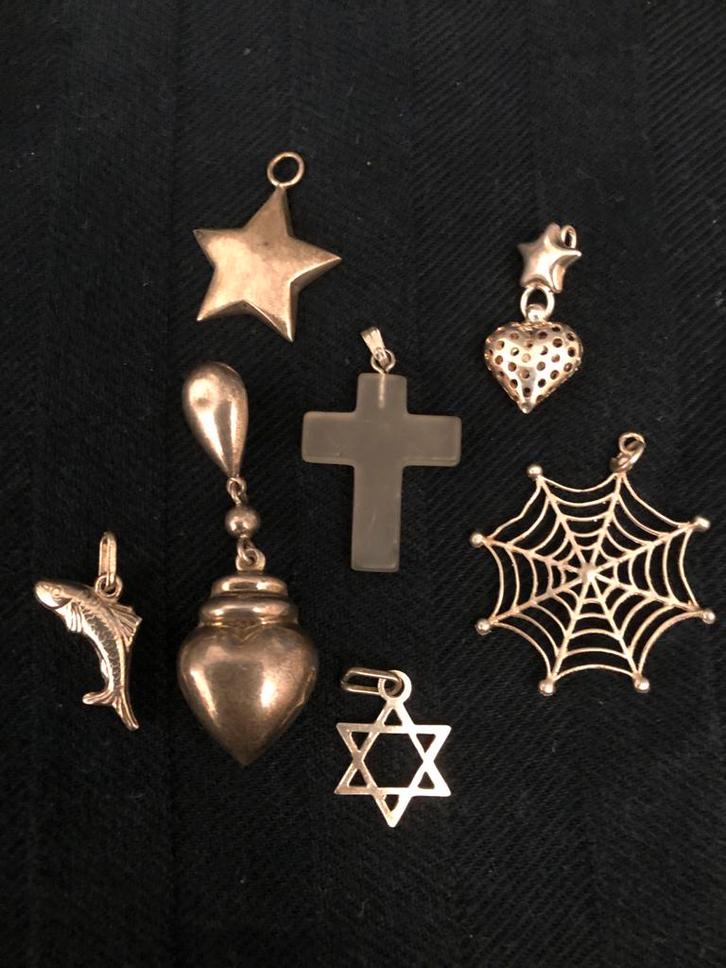 Vintage hangers van puur 925 zilver, Sieraden, Tassen en Uiterlijk, Bedels, Gebruikt, Overige merken, Zilver, 4 bedels of meer