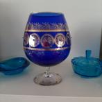 XL blauw sierglas MURANO met goud + steentjes, Ophalen of Verzenden, Gebruikt, Overige kleuren, Glas