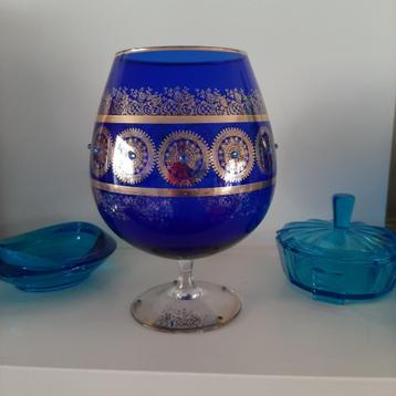 XL blauw sierglas MURANO met goud + steentjes  beschikbaar voor biedingen