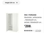 ikea pax forsand 201x60x100 complete as in photo, Huis en Inrichting, Kasten | Kledingkasten, Ophalen, Overige materialen, 200 cm of meer