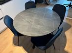 Mariedamm Marmer Look Ronde Tafel 105cm + 4 blauwe stoelen, Ophalen, Kunststof, Rond, Zo goed als nieuw