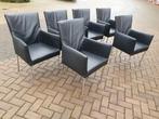 6 Bert Plantagie design eetkamerstoelen model Arc in zwart, Vijf, Zes of meer stoelen, Leer, Design, Gebruikt