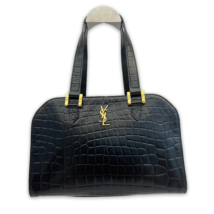 Yves Saint Laurent tas embossed leer zwart, Sieraden, Tassen en Uiterlijk, Tassen | Damestassen, Gebruikt, Handtas, Zwart, Verzenden