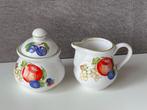 Vintage Roomstel / melk en suikerpot met print, Keramiek, Overige typen, Ophalen of Verzenden, Zo goed als nieuw