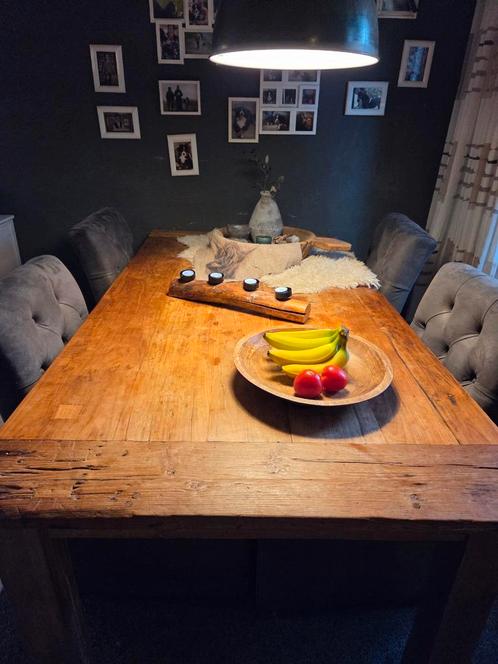 Landelijke Eettafel met Relief Blad, Huis en Inrichting, Tafels | Eettafels, Gebruikt, 50 tot 100 cm, 150 tot 200 cm, Vijf personen of meer