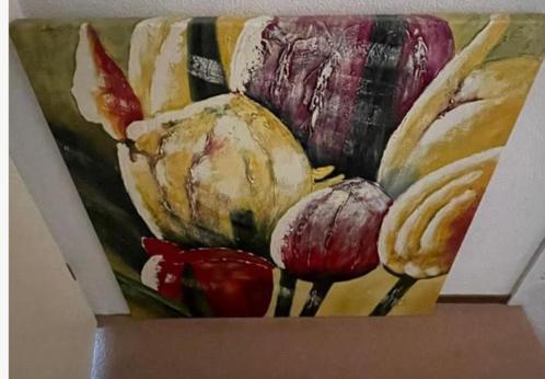 Groot schilderij met kleurrijke tulpen – Handgeschilderd, Antiek en Kunst, Kunst | Schilderijen | Abstract, Ophalen