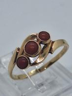 Antieke 14k Gouden Bloedkoraal Ring - Jaren '20, Sieraden, Tassen en Uiterlijk, Ringen, Gebruikt, Ophalen of Verzenden, 17 tot 18