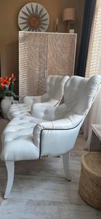 Luxe Wit Leren Chesterfield oorFauteuils, Huis en Inrichting, Fauteuils, Ophalen, 75 tot 100 cm, Leer