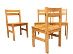 4 vintage houten grenen eetkamerstoelen, 1970's, Huis en Inrichting, Stoelen, Ophalen, Gebruikt, Bruin, Mid Century, Vintage