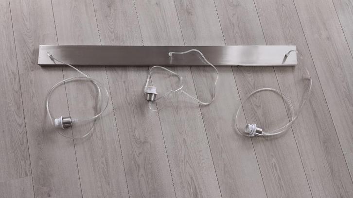 RVS design eettafel hanglamp armatuur met 3 fittingen, Huis en Inrichting, Lampen | Hanglampen, Zo goed als nieuw, 75 cm of meer