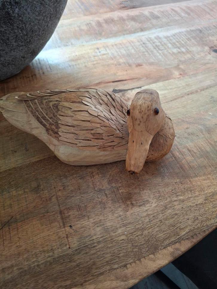 Vintage Houten Eendenbeeld, Tuin en Terras, Tuinbeelden, Gebruikt, Dierenbeeld, Hout, Ophalen of Verzenden