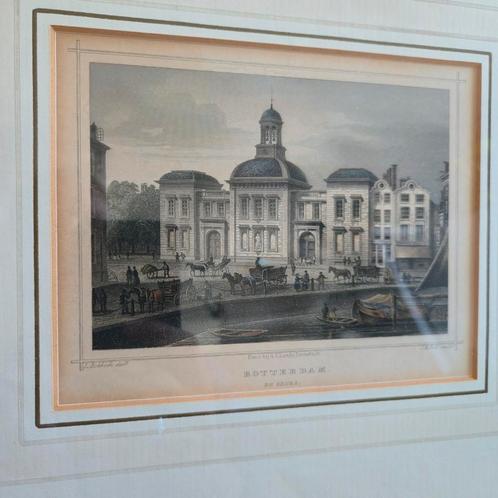 Antieke Staalgravure J.M. Kolb  de beurs van Rotterdam, Antiek en Kunst, Kunst | Etsen en Gravures, Ophalen of Verzenden