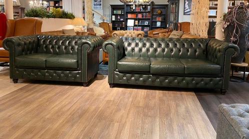 Prachtige Chesterfield bankstel 3+2 Zits Antiek groen, Huis en Inrichting, Banken | Bankstellen, Zo goed als nieuw, 75 tot 100 cm