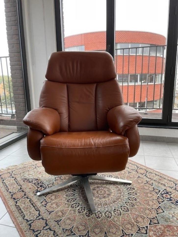 Hukla HU-EC21007 relaxstoel, Huis en Inrichting, Stoelen, Zo goed als nieuw, Eén, Leer, Bruin, Ophalen