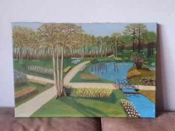 Naieve kunst schilderij keukenhof park K. Postema beschikbaar voor biedingen