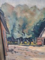 Vintage schilderij gesigneerd boerderij rieten dak, Ophalen of Verzenden