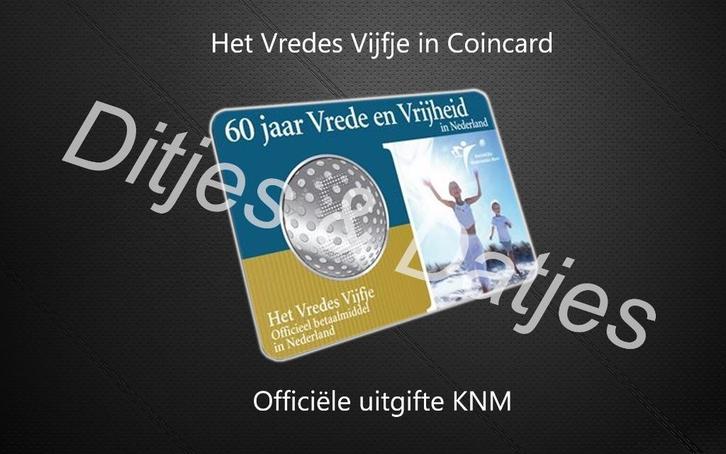 Vredes Vijfje in coincard KNM - 5 euro herdenkingsmunt, Postzegels en Munten, Munten | Nederland, Euro's, Koningin Beatrix, Ophalen of Verzenden