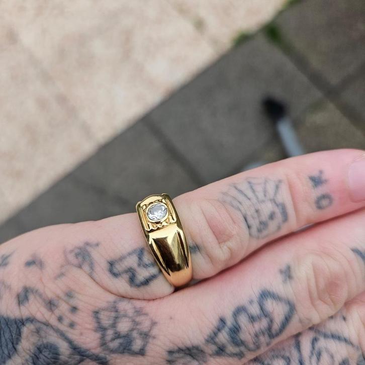 Gouden ring met briljant 0.59 ct, Sieraden, Tassen en Uiterlijk, Ringen, Zo goed als nieuw, Dame of Heer, 18 tot 19, Goud, Goud