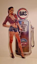 Wandbord, metaal, gas station, pin-up, benzine, Ophalen of Verzenden, Nieuw