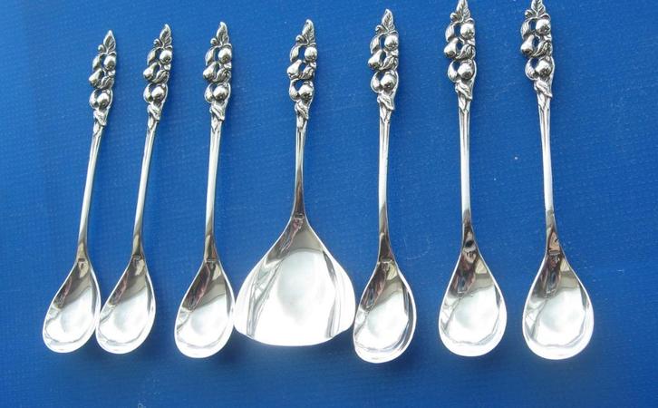 Zilveren en antieke lepelset compleet met suikerlepel, Antiek en Kunst, Antiek | Goud en Zilver, Zilver, Verzenden