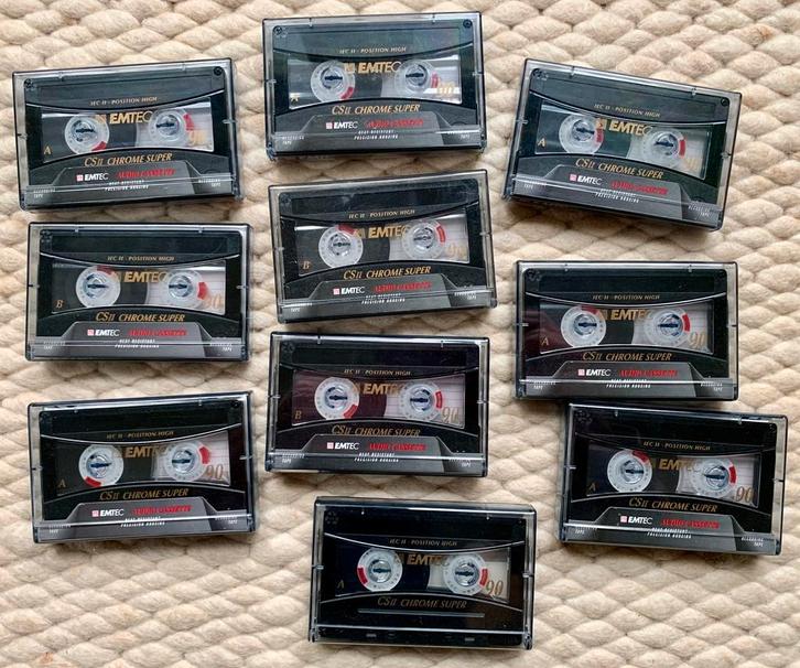 10x Emtec Chrome Super 90 BASF CSII-90 cassettebandjes tapes, Cd's en Dvd's, Cassettebandjes, Gebruikt, Voorbespeeld, Klassiek