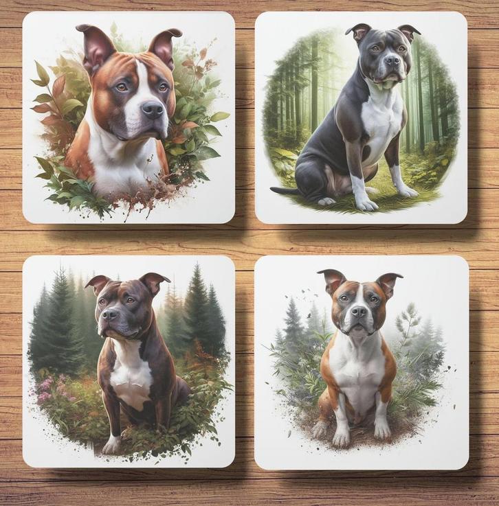 Amerikaanse Stafford Bos onderzetters met houder, Huis en Inrichting, Woonaccessoires | Onderzetters, Nieuw, Glas of Kopje, Ophalen of Verzenden