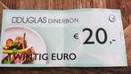 Douglas dinerbon 20 euro, Tickets en Kaartjes, Kortingen en Cadeaubonnen, Kortingsbon, Overige typen, Twee personen